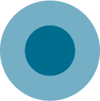 Ein hellblauer Kreis mit einem zentrierten dunkleren kleinerem Kreis. Symbol für erfüllte Liebe.